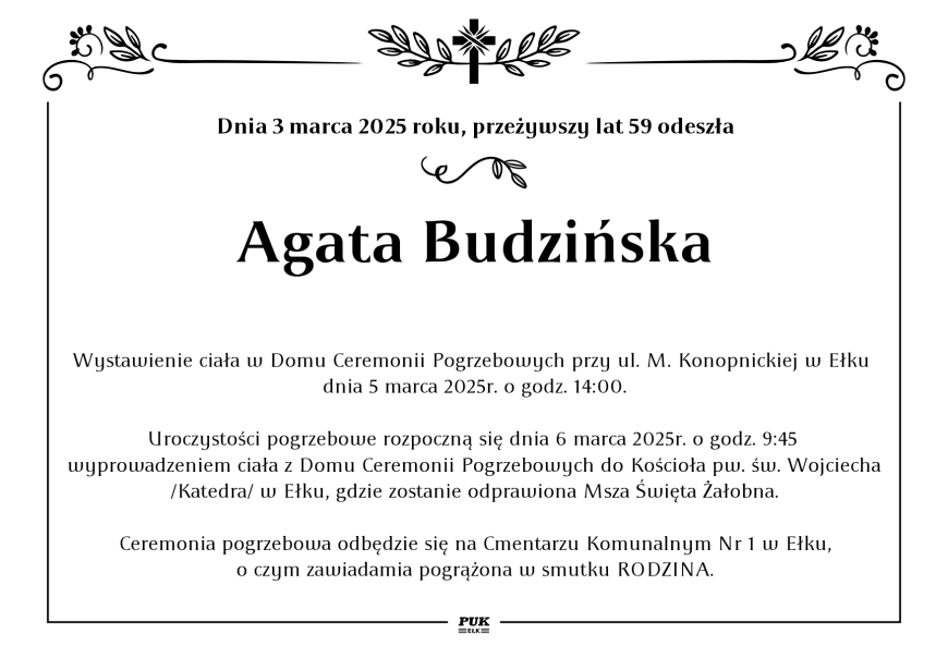 Agata Budzińska - nekrolog